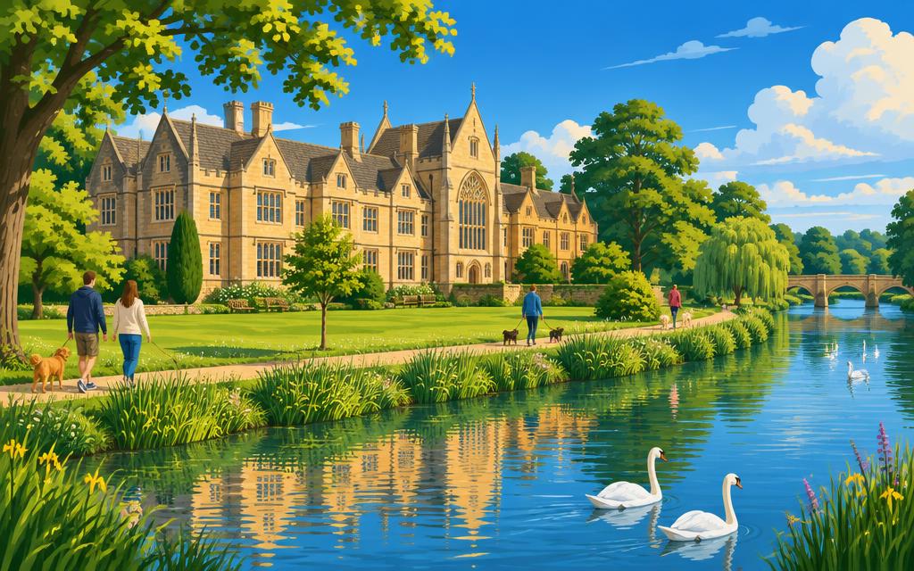 Artist's impression of Delapré Abbey and the River Nene near Northampton